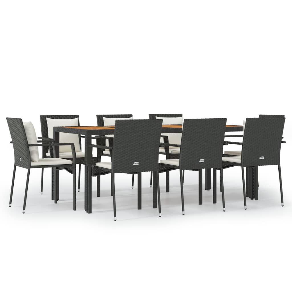 9-Delige Tuinset Poly Rattan Zwart 190 cm tafellengte