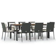 9-Delige Tuinset Poly Rattan Zwart 190 cm tafellengte