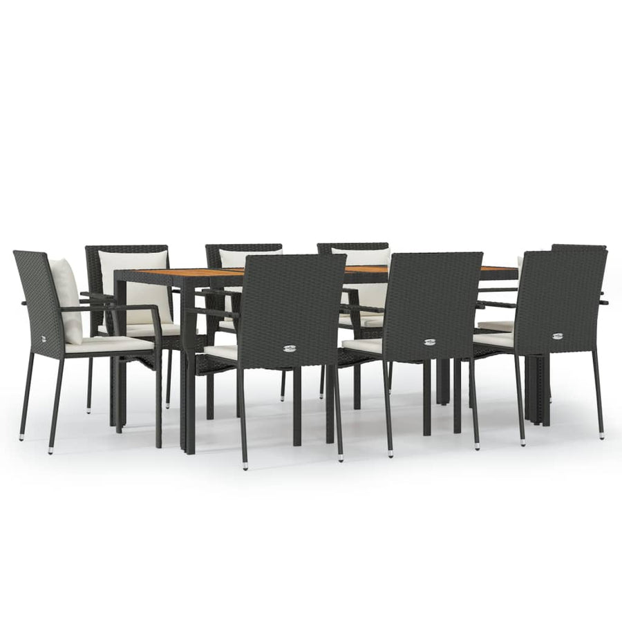 9-Delige Tuinset Poly Rattan Zwart 190 cm tafellengte