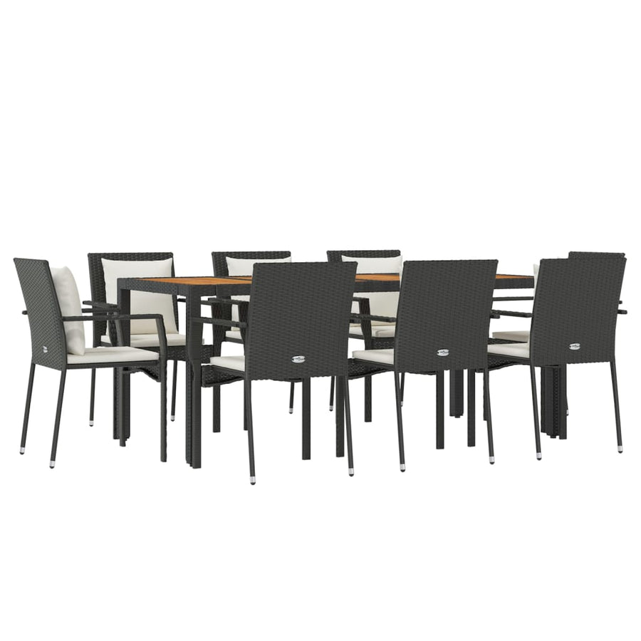9-Delige Tuinset Poly Rattan Zwart 190 cm tafellengte