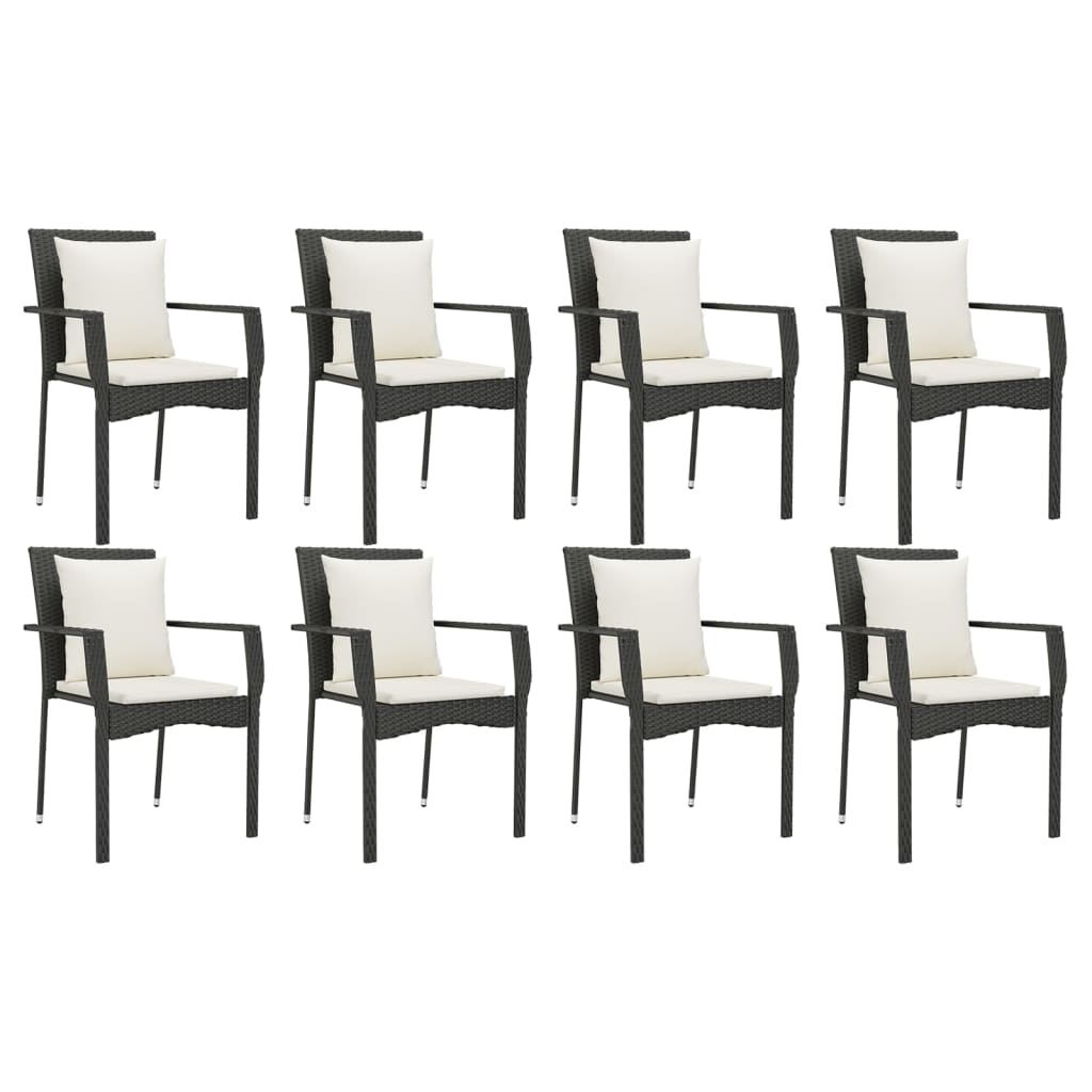 9-Delige Tuinset Poly Rattan Zwart 190 cm tafellengte