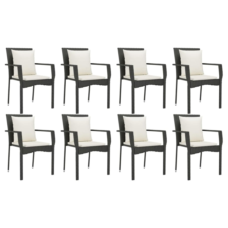 9-Delige Tuinset Poly Rattan Zwart 190 cm tafellengte
