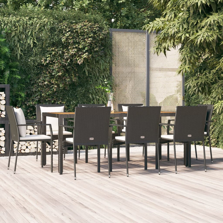 9-Delige Tuinset Poly Rattan Zwart 190 cm tafellengte