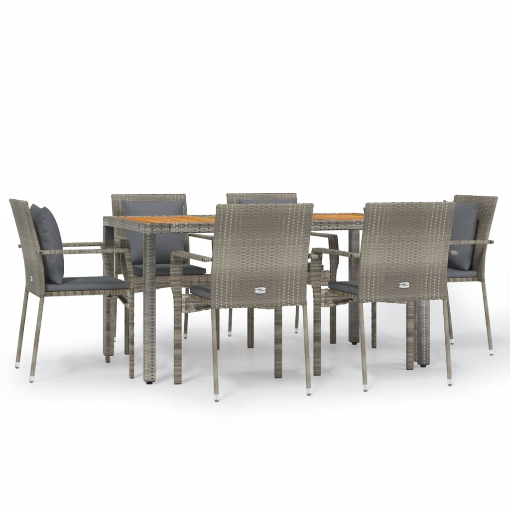 -Delige Tuinset Met Kussens Poly Rattan 7 150 cm tafellengte Grijs