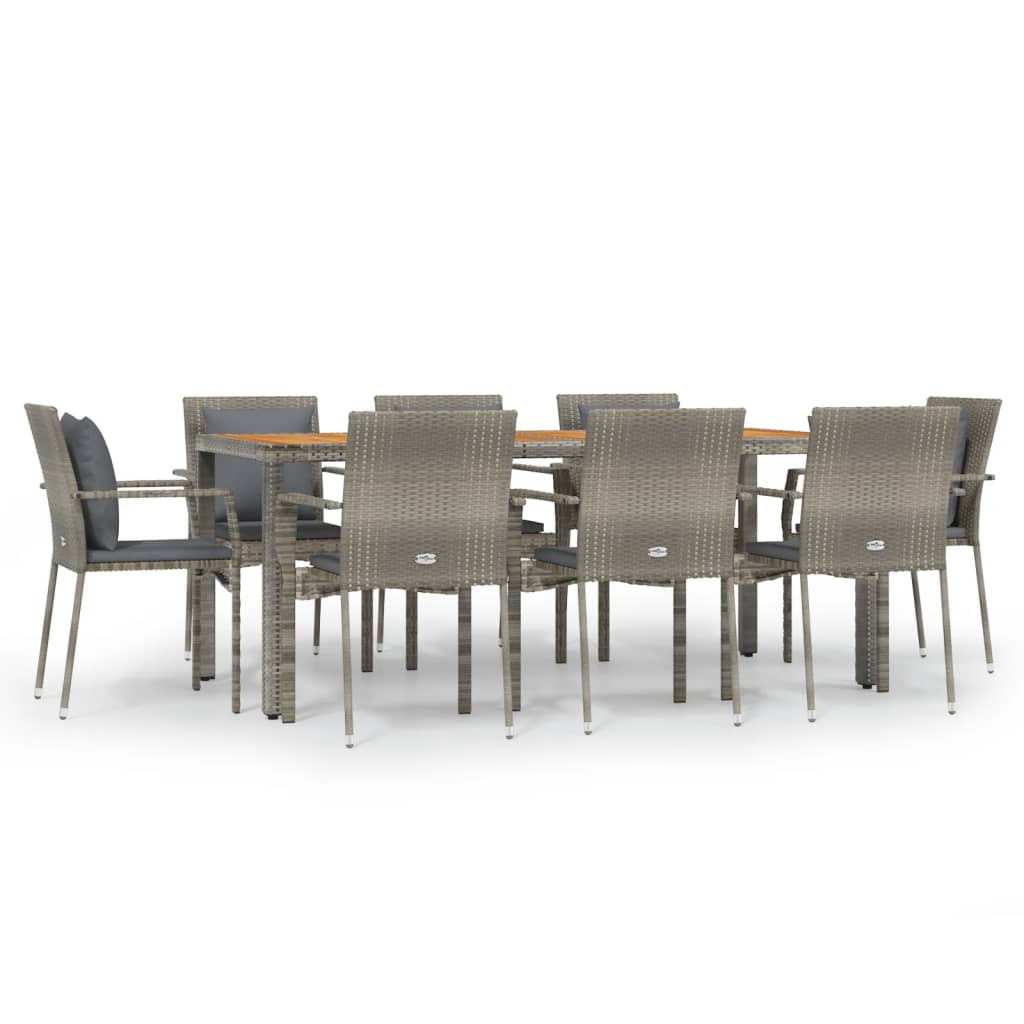-Delige Tuinset Met Kussens Poly Rattan 9 190 cm tafellengte Grijs