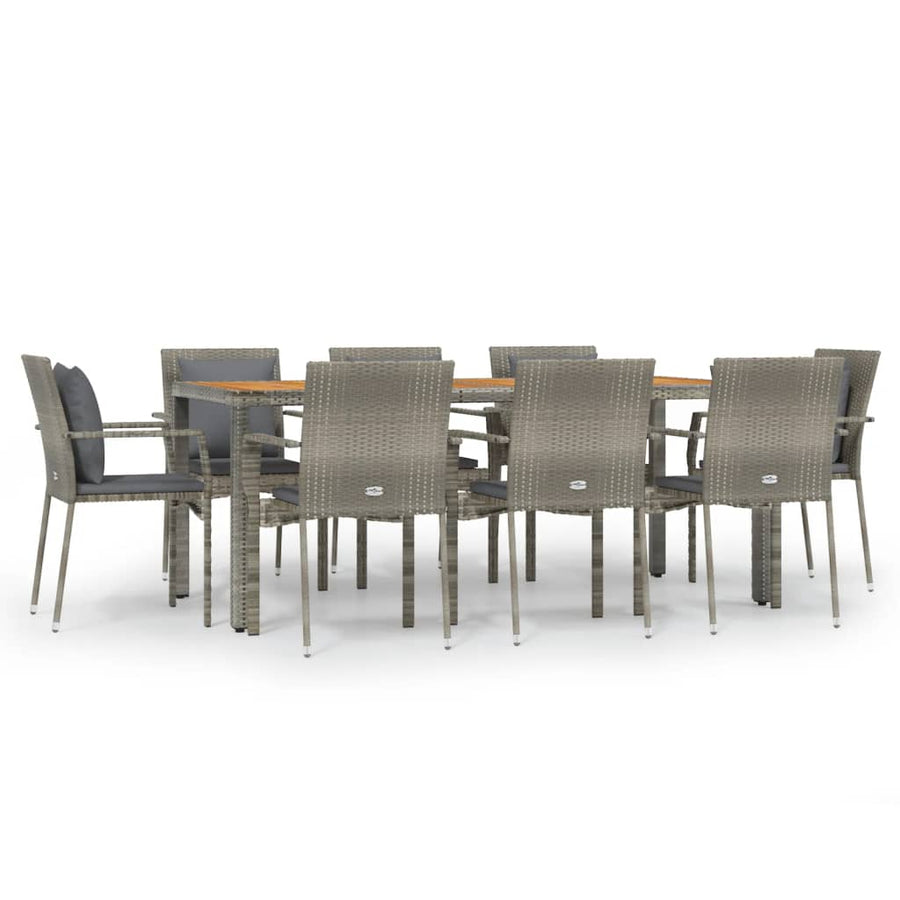 -Delige Tuinset Met Kussens Poly Rattan 9 190 cm tafellengte Grijs