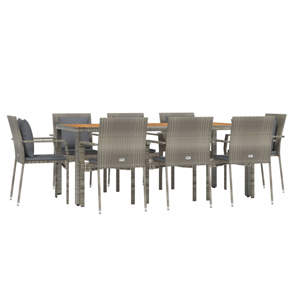 -Delige Tuinset Met Kussens Poly Rattan 9 190 cm tafellengte Grijs