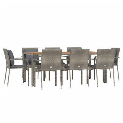-Delige Tuinset Met Kussens Poly Rattan 9 190 cm tafellengte Grijs