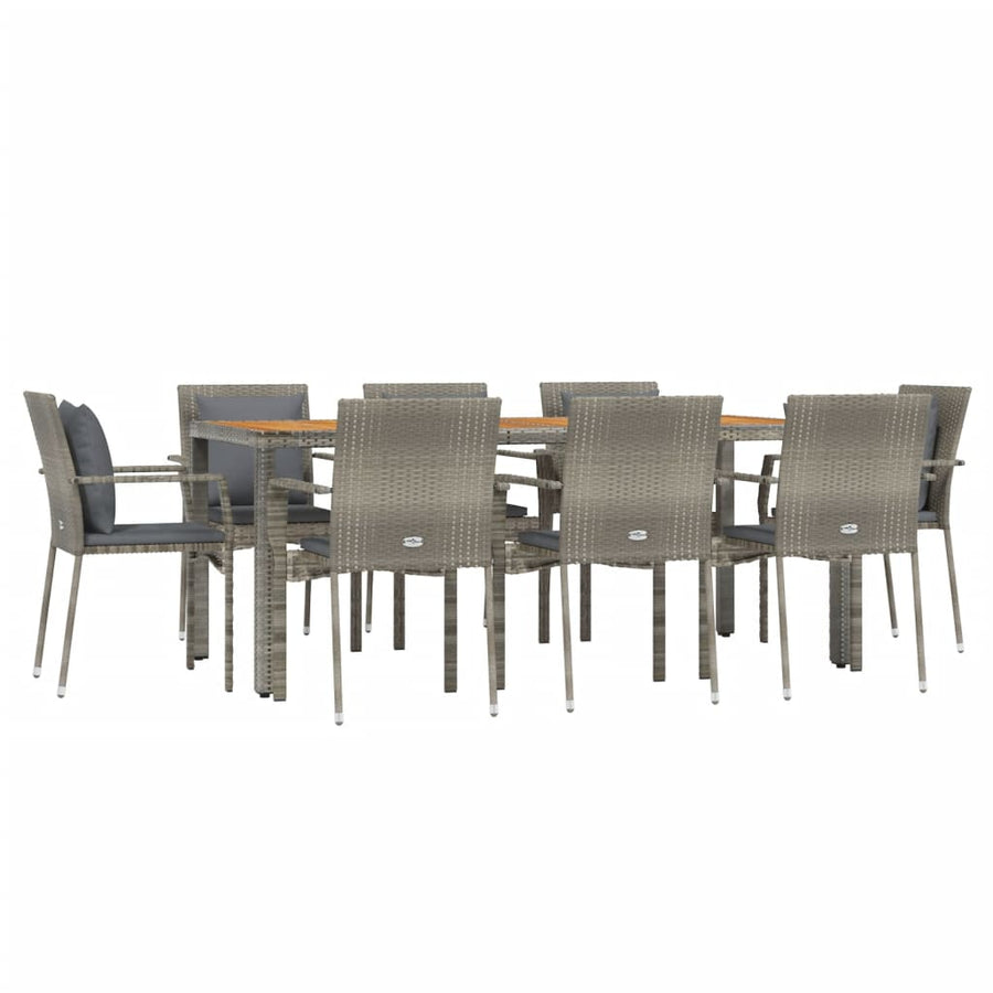 -Delige Tuinset Met Kussens Poly Rattan 9 190 cm tafellengte Grijs
