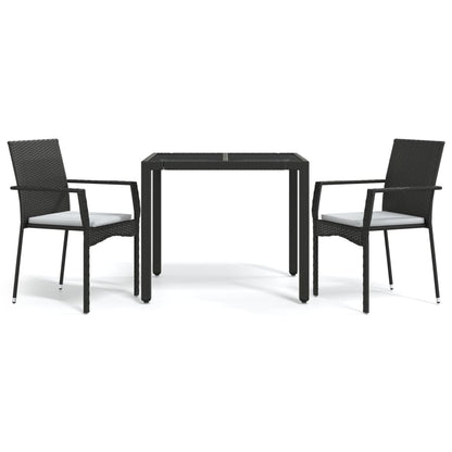 3-Delige Tuinset Met Kussens Poly Rattan 2 90 cm tafellengte Zwart