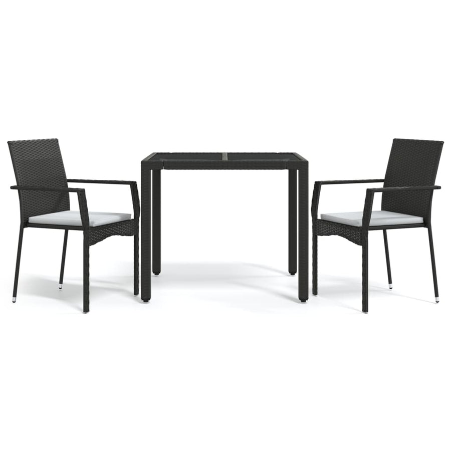 3-Delige Tuinset Met Kussens Poly Rattan 2 90 cm tafellengte Zwart