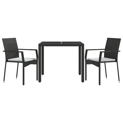 3-Delige Tuinset Met Kussens Poly Rattan 2 90 cm tafellengte Zwart