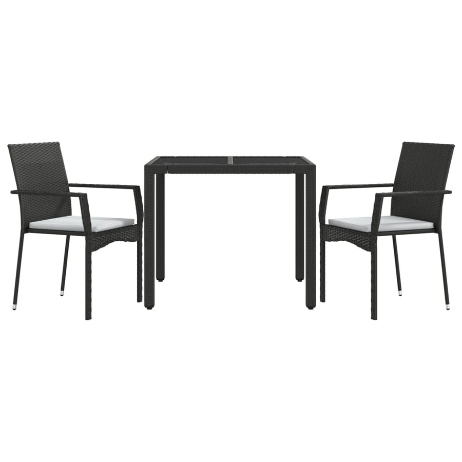 3-Delige Tuinset Met Kussens Poly Rattan 2 90 cm tafellengte Zwart