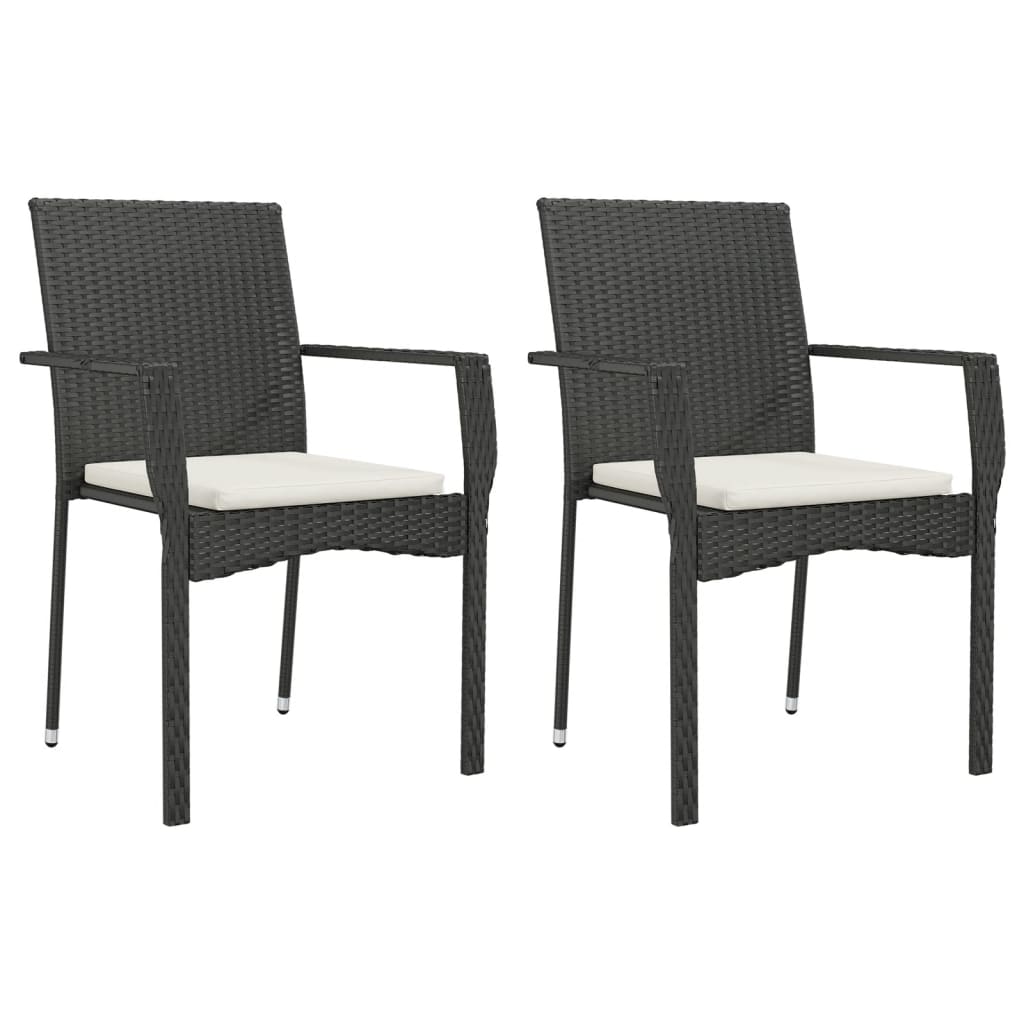 3-Delige Tuinset Met Kussens Poly Rattan 2 90 cm tafellengte Zwart