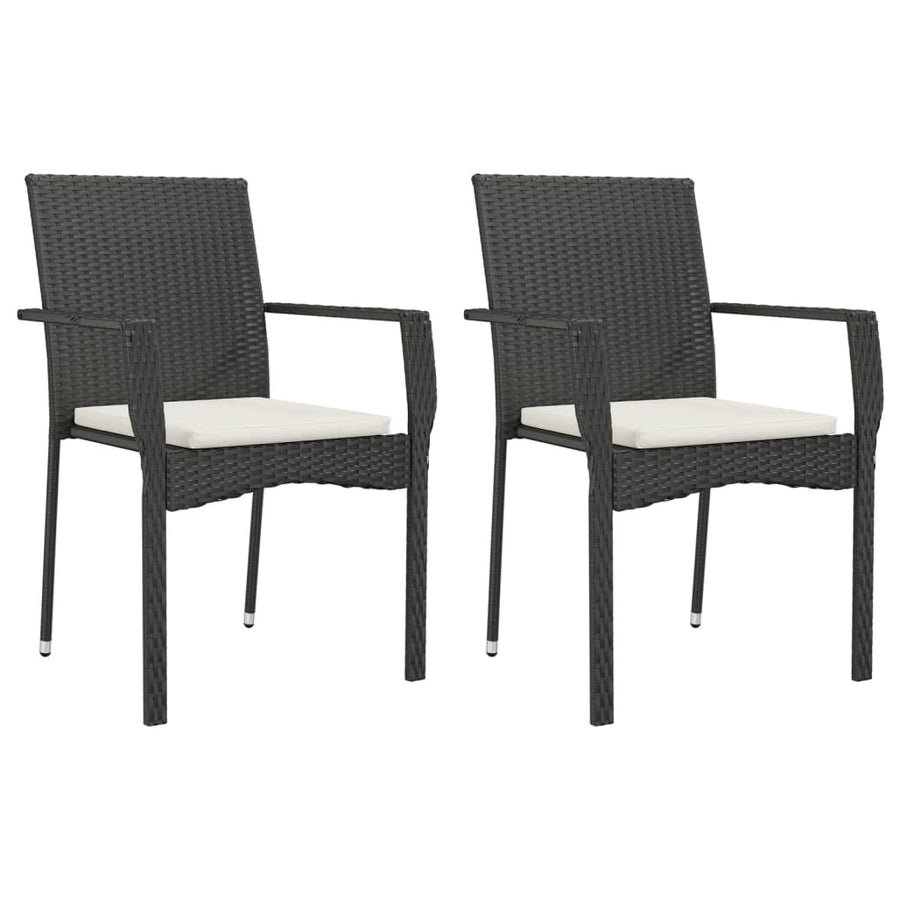 3-Delige Tuinset Met Kussens Poly Rattan 2 90 cm tafellengte Zwart