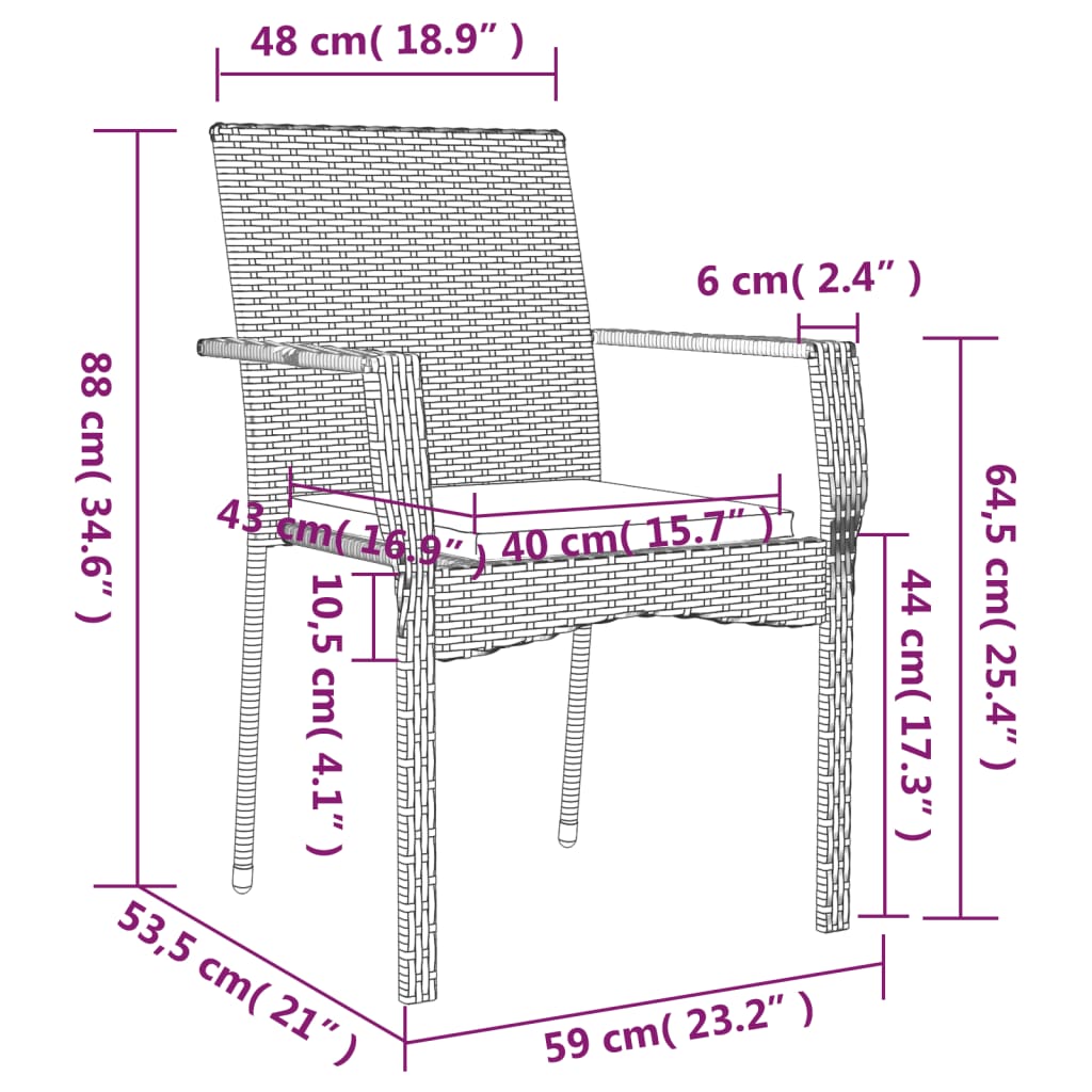 3-Delige Tuinset Met Kussens Poly Rattan 2 90 cm tafellengte Zwart