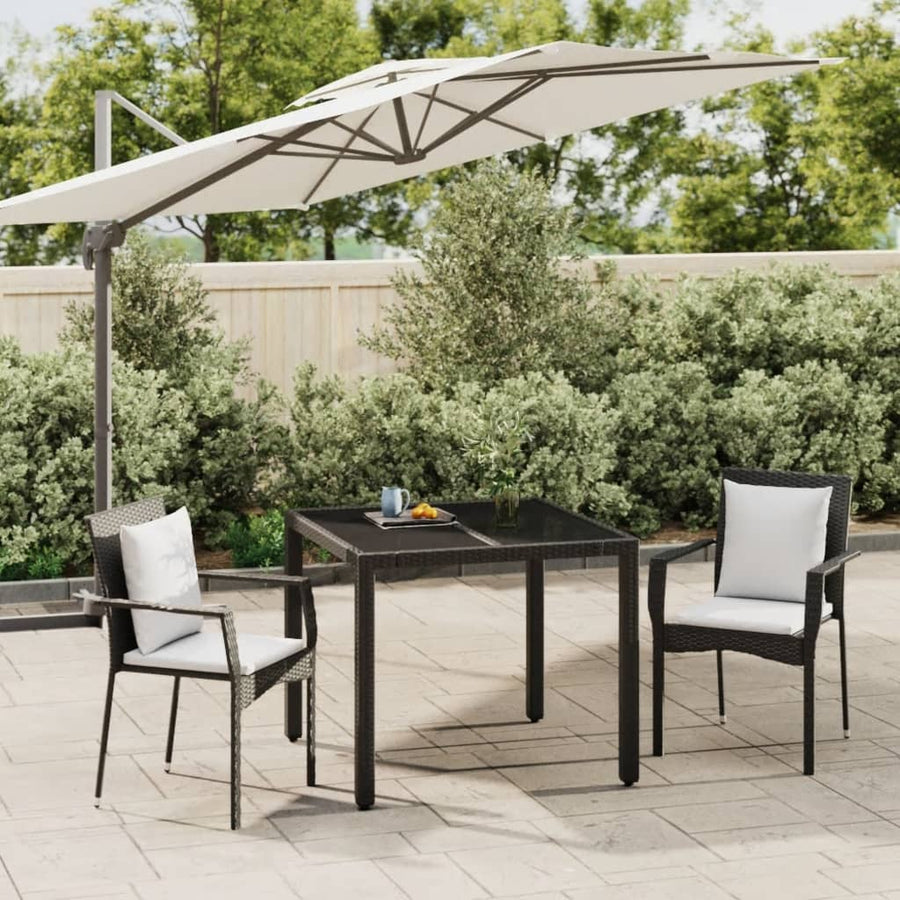 3-Delige Tuinset Met Kussens Poly Rattan 2 90 cm tafellengte Zwart