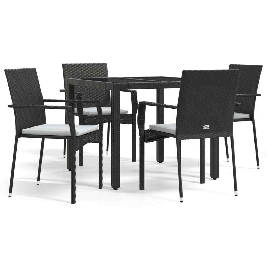 5-Delige Tuinset Met Kussens Poly Rattan 4 90 cm tafellengte Zwart