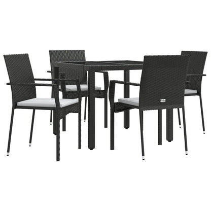 5-Delige Tuinset Met Kussens Poly Rattan 4 90 cm tafellengte Zwart