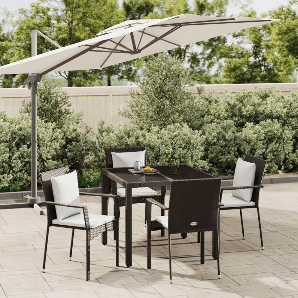 5-Delige Tuinset Met Kussens Poly Rattan 4 90 cm tafellengte Zwart