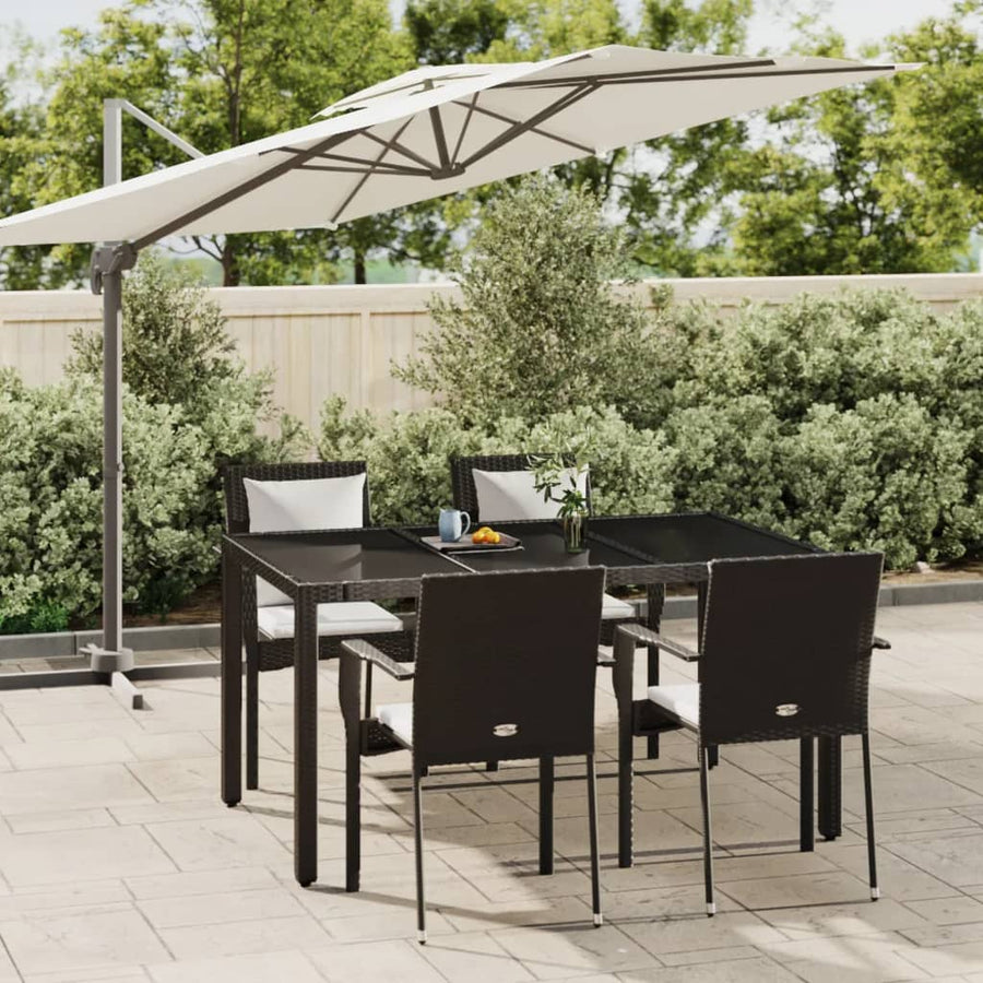 -Delige Tuinset Met Kussens Poly Rattan 5 150 cm tafellengte Zwart