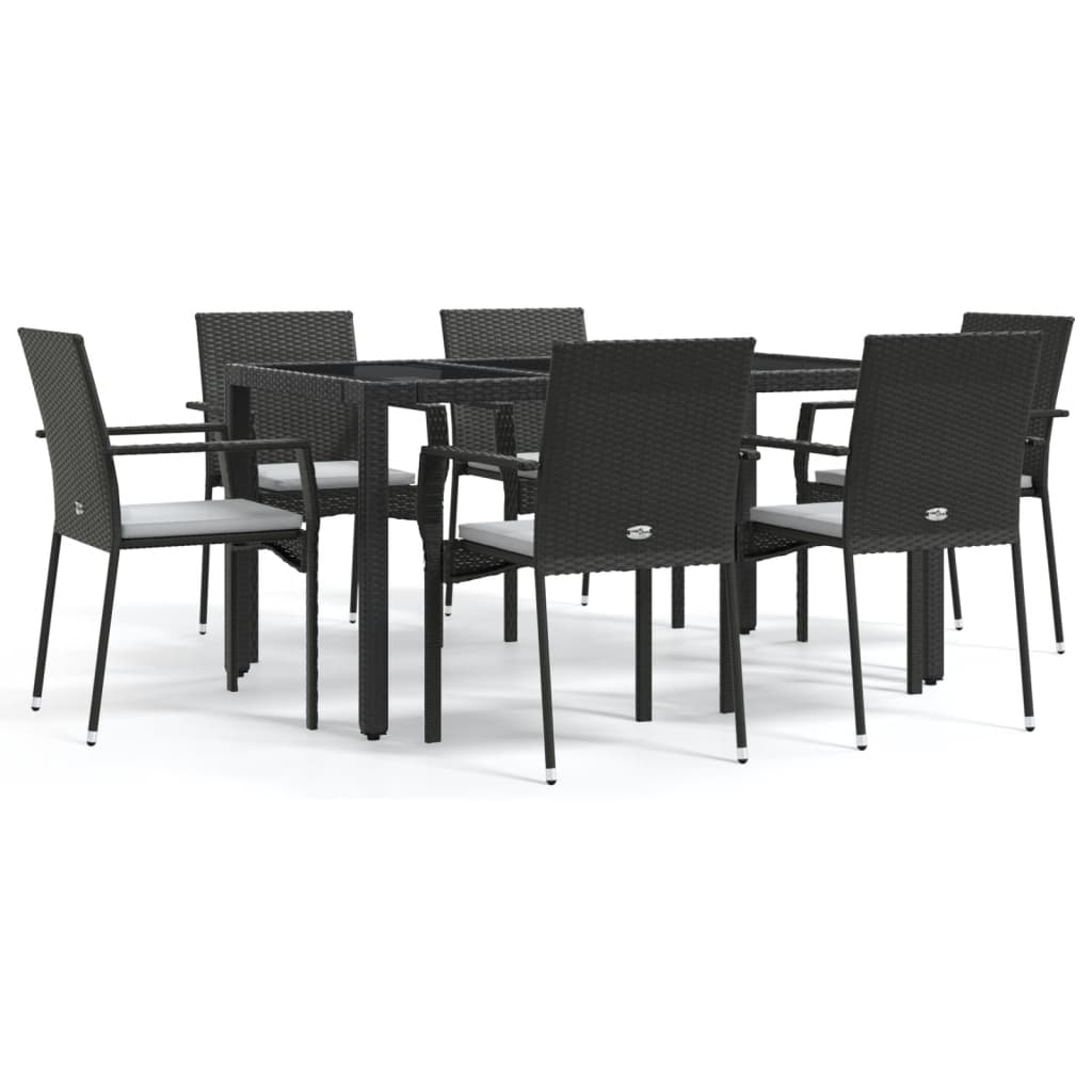 -Delige Tuinset Met Kussens Poly Rattan 7 150 cm tafellengte Zwart