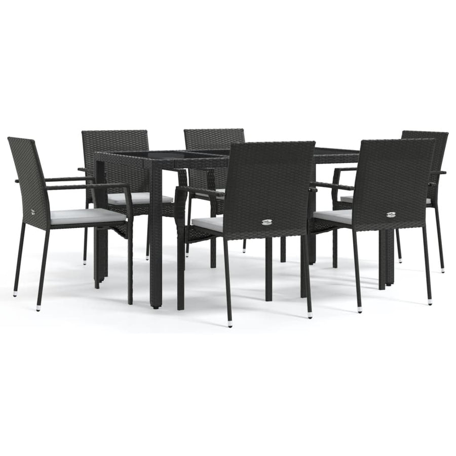 -Delige Tuinset Met Kussens Poly Rattan 7 150 cm tafellengte Zwart