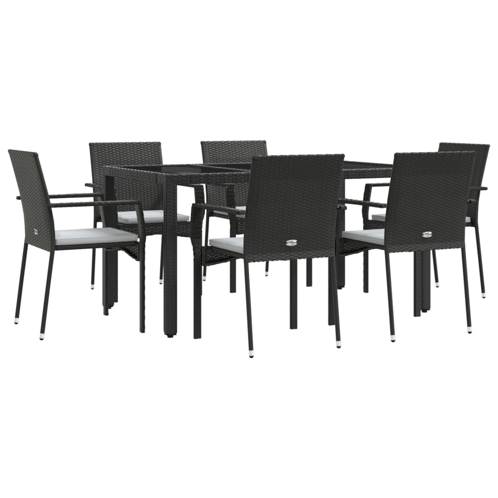 -Delige Tuinset Met Kussens Poly Rattan 7 150 cm tafellengte Zwart