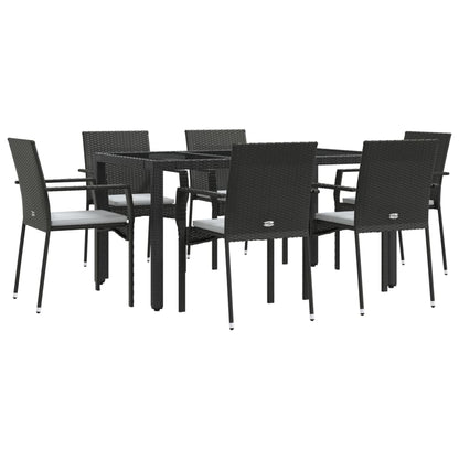 -Delige Tuinset Met Kussens Poly Rattan 7 150 cm tafellengte Zwart