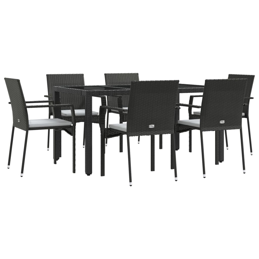 -Delige Tuinset Met Kussens Poly Rattan 7 150 cm tafellengte Zwart