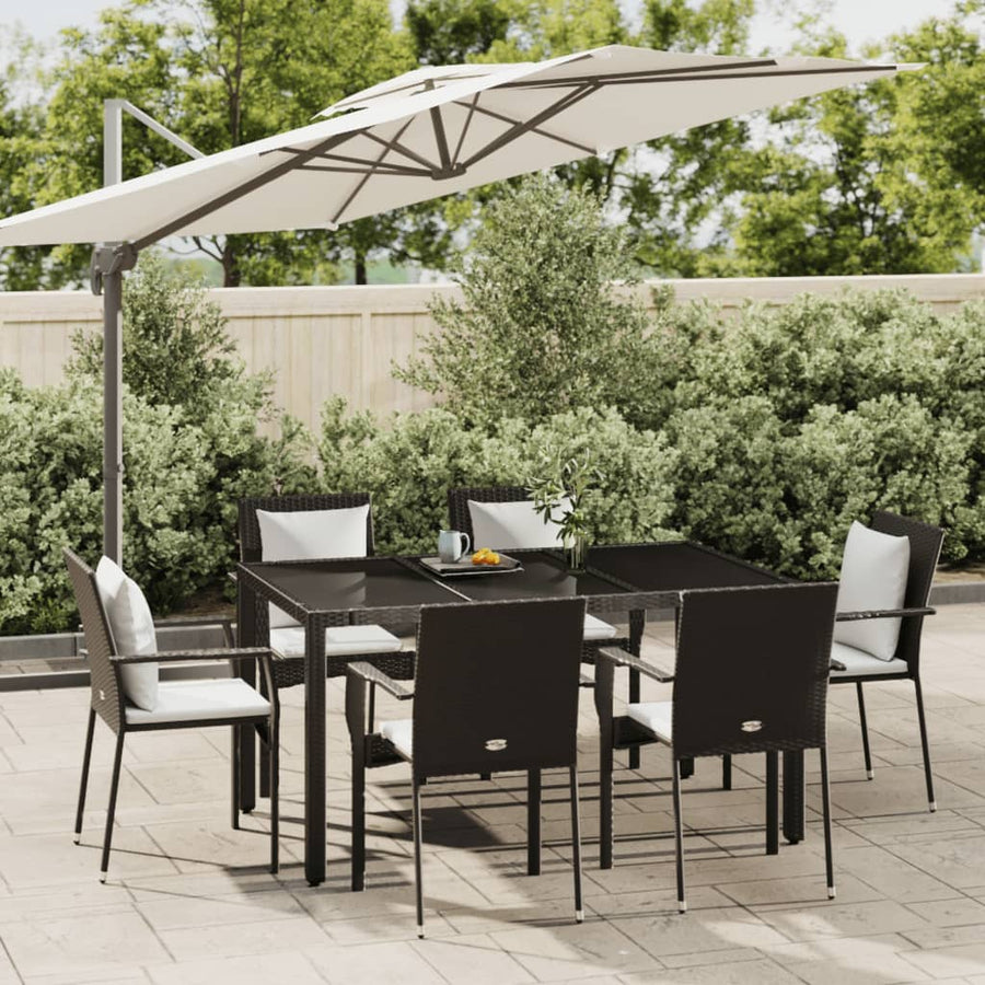 -Delige Tuinset Met Kussens Poly Rattan 7 150 cm tafellengte Zwart