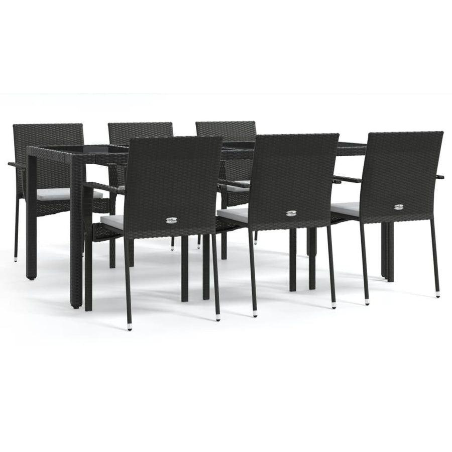-Delige Tuinset Met Kussens Poly Rattan 7 190 cm tafellengte Zwart