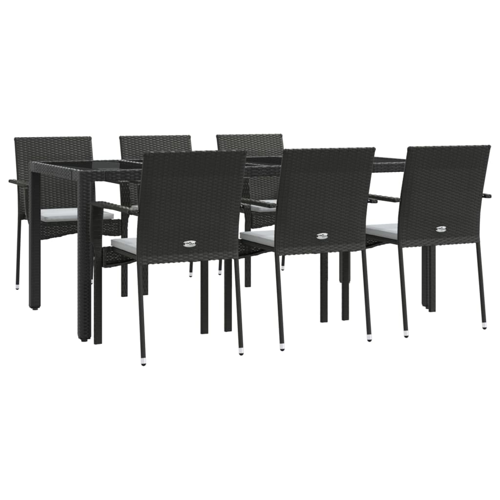 -Delige Tuinset Met Kussens Poly Rattan 7 190 cm tafellengte Zwart