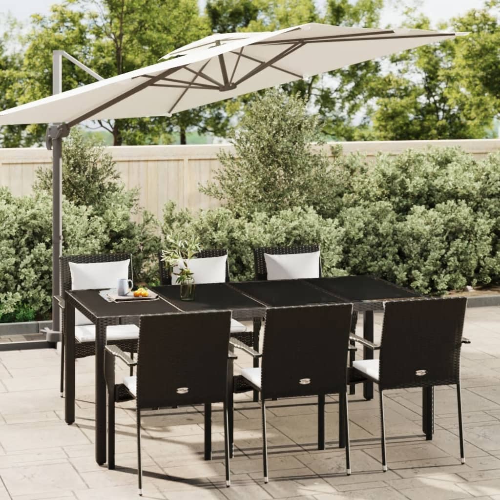 -Delige Tuinset Met Kussens Poly Rattan 7 190 cm tafellengte Zwart