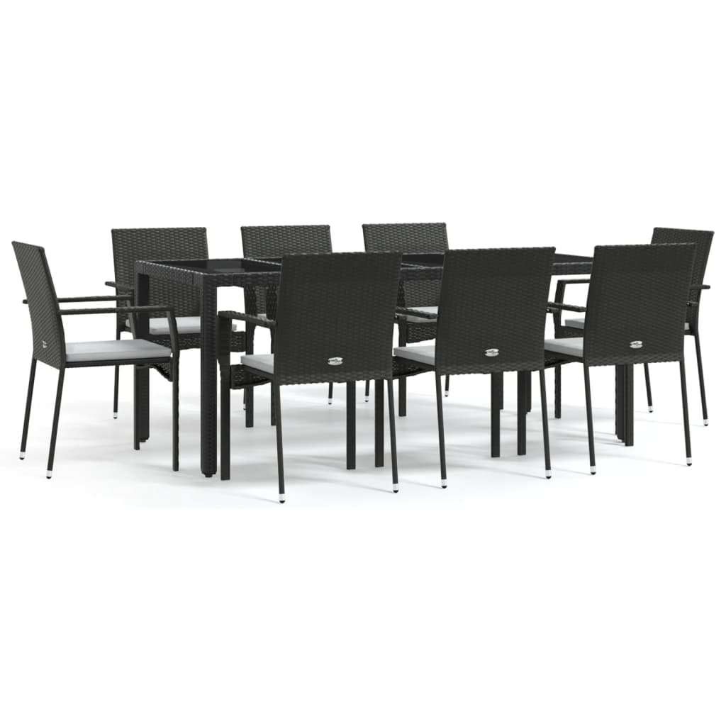 -Delige Tuinset Poly Rattan 9 190 cm tafellengte Zwart