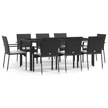 -Delige Tuinset Poly Rattan 9 190 cm tafellengte Zwart