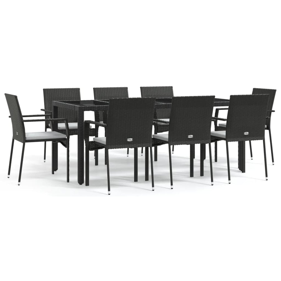 -Delige Tuinset Poly Rattan 9 190 cm tafellengte Zwart