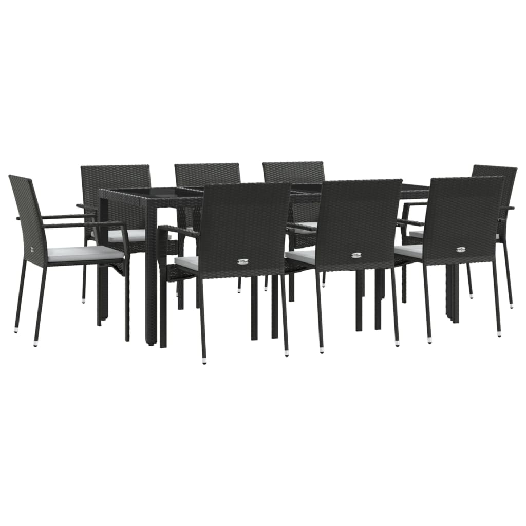 -Delige Tuinset Poly Rattan 9 190 cm tafellengte Zwart
