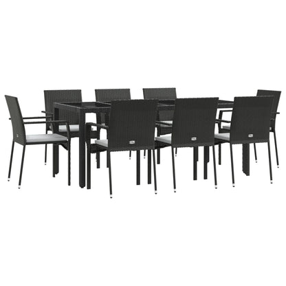 -Delige Tuinset Poly Rattan 9 190 cm tafellengte Zwart