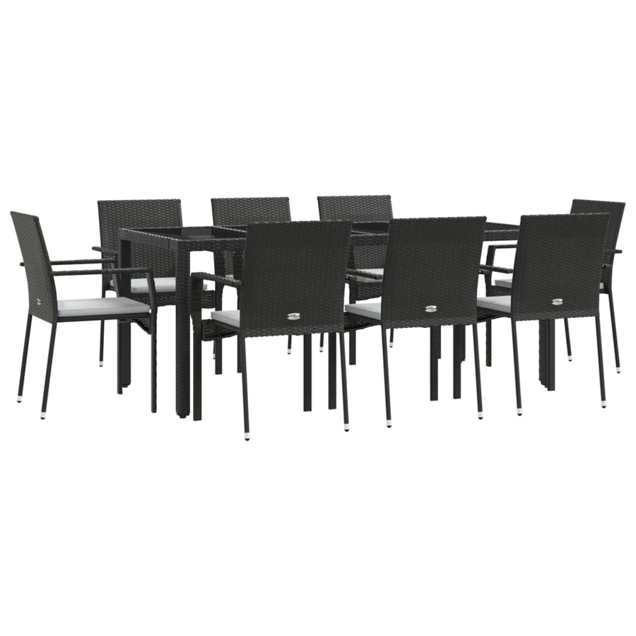 -Delige Tuinset Poly Rattan 9 190 cm tafellengte Zwart