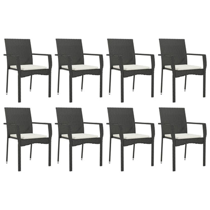 -Delige Tuinset Poly Rattan 9 190 cm tafellengte Zwart