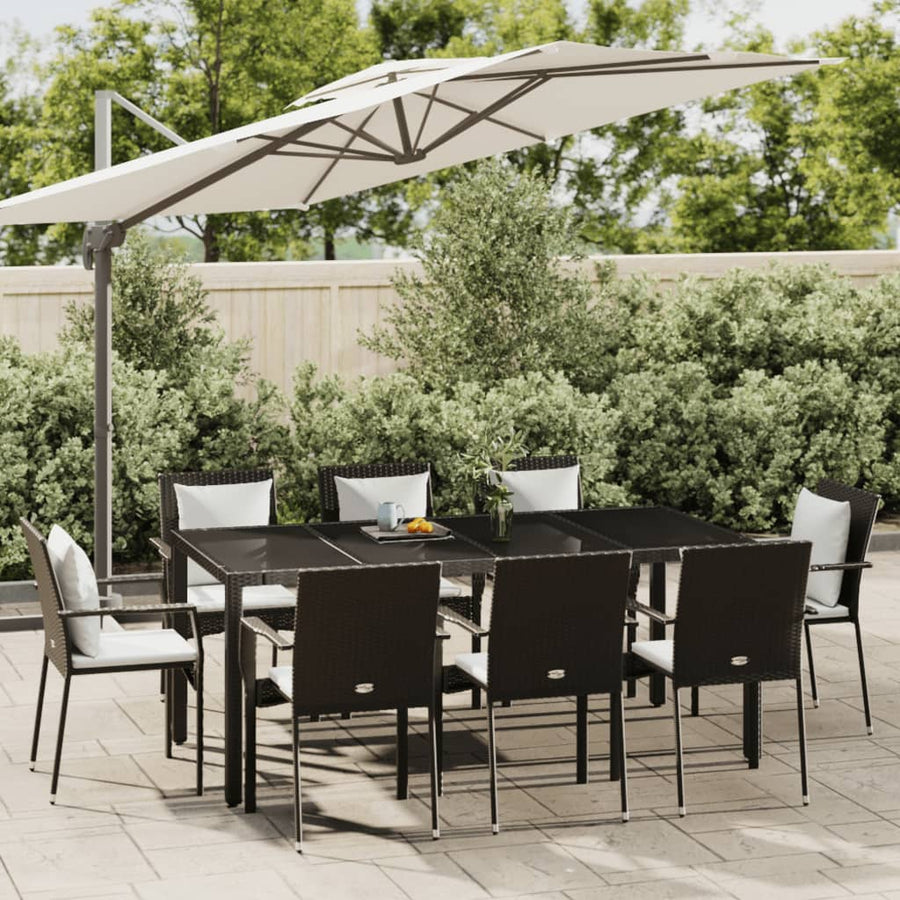 -Delige Tuinset Poly Rattan 9 190 cm tafellengte Zwart
