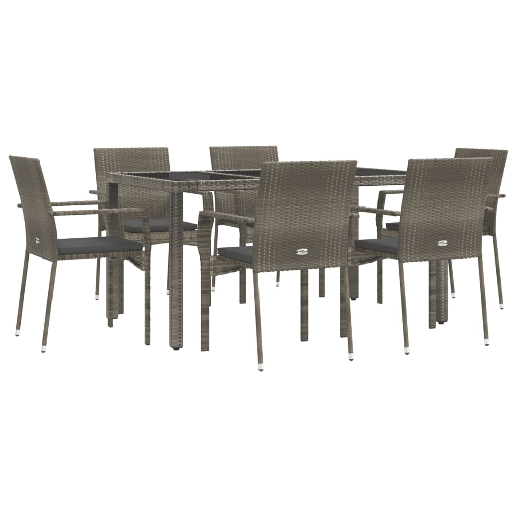-Delige Tuinset Met Kussens Poly Rattan 7 150 cm tafellengte Grijs