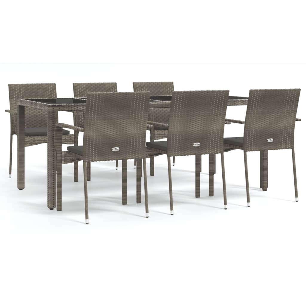 -Delige Tuinset Met Kussens Poly Rattan 7 190 cm tafellengte Grijs