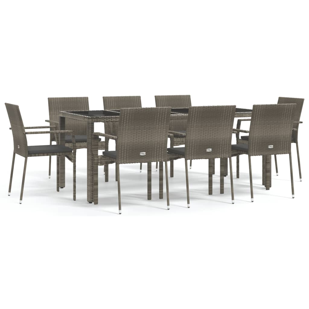 -Delige Tuinset Met Kussens Poly Rattan 9 190 cm tafellengte Grijs
