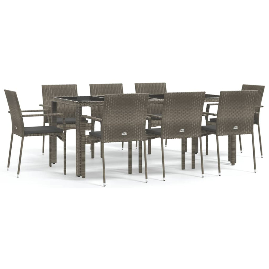 -Delige Tuinset Met Kussens Poly Rattan 9 190 cm tafellengte Grijs