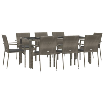 -Delige Tuinset Met Kussens Poly Rattan 9 190 cm tafellengte Grijs
