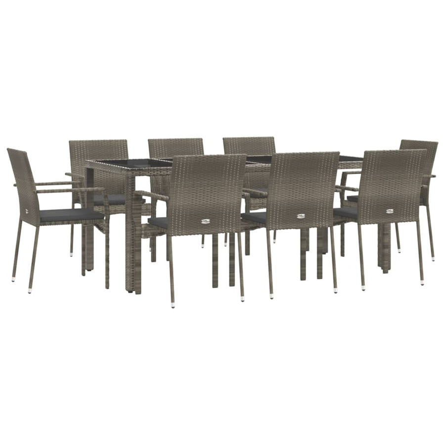 -Delige Tuinset Met Kussens Poly Rattan 9 190 cm tafellengte Grijs