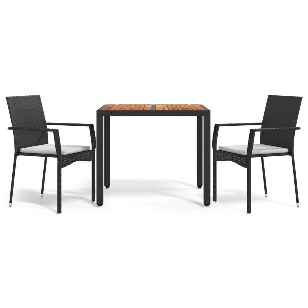 -Delige Tuinset Met Kussens Poly Rattan 3 90 cm tafellengte Zwart