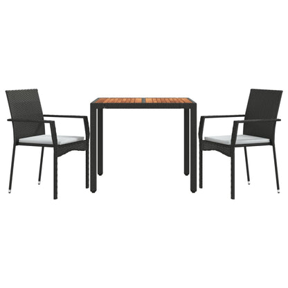 -Delige Tuinset Met Kussens Poly Rattan 3 90 cm tafellengte Zwart